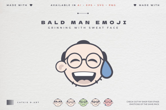 Bald Man Emoji - Grinning with Sweat: Graphics & Icons for Local Brands