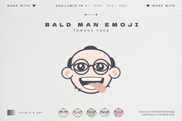 Bald Man Emoji - Tongue Face Graphics for Icons