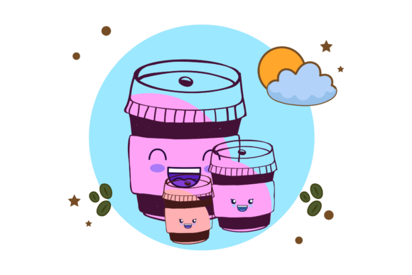 Coffee Kawaii Funny Circle Bubble: Graphics and Illustrations Review
