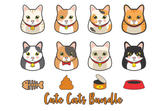 Cute Cats Face Bundle: Graphics and Illustrations for Modern Blogs