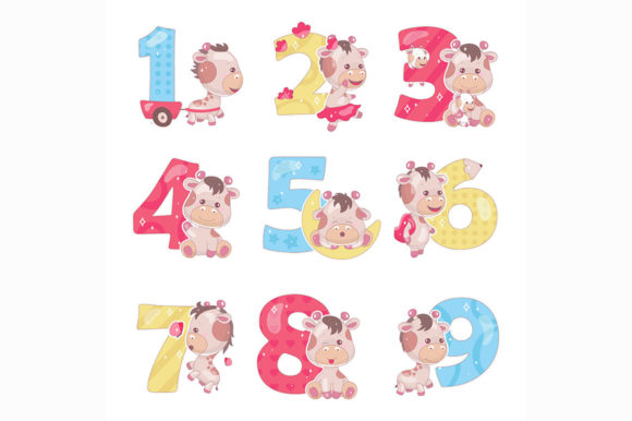 Cute Numbers with Baby Giraffe Cartoon Graphics and Illustrations Review
