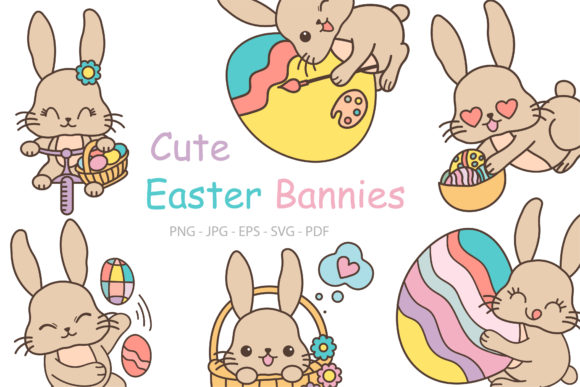 Set of Easter Bunnies, Easter Animals: A Graphics Review