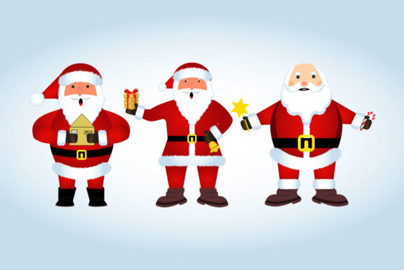 Set Vector Design of Three Santa Claus Graphics for Brand Templates