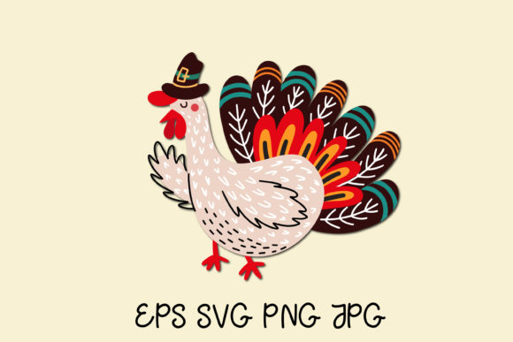 Thanksgiving Symbol Funny Turkey in Hat Graphics and Illustrations